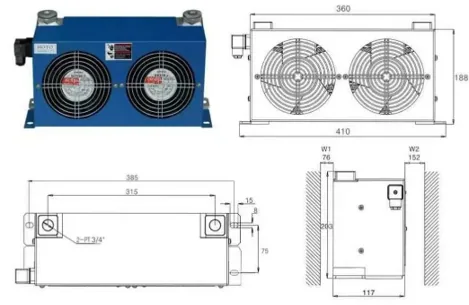 Маслоохладитель KY60TL-12V (AH0608TL-CA) до 60 л/мин, 2 вентилятора — фото 2